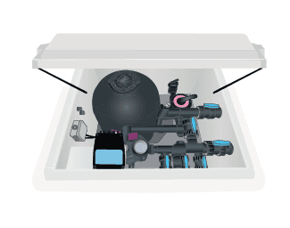 Filtration local technique enterré avec capot plat, chlore, 600, 1CV 